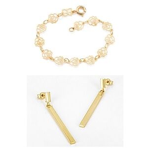 Gold Earrings and Rose Anklet Set
